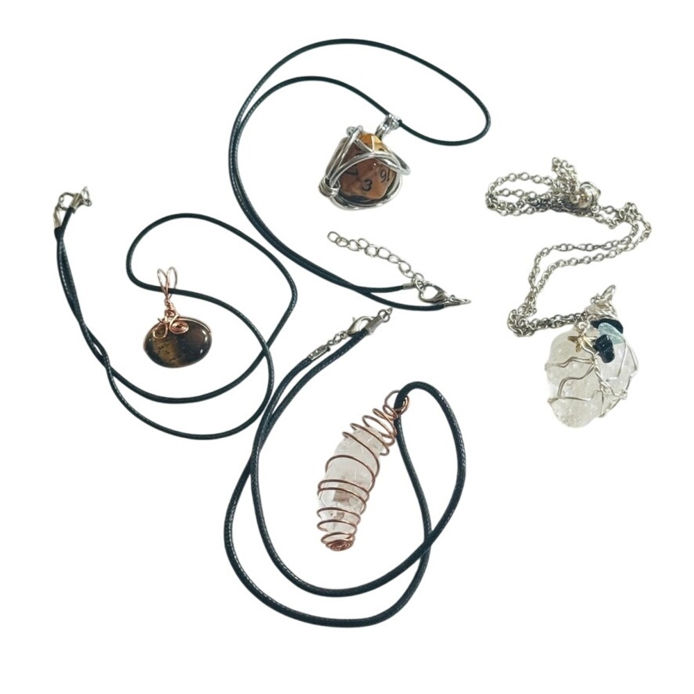 BOHO Necklace Lot of 4 Semiprecious Stone Genuine wire wrap Chunky silver copper